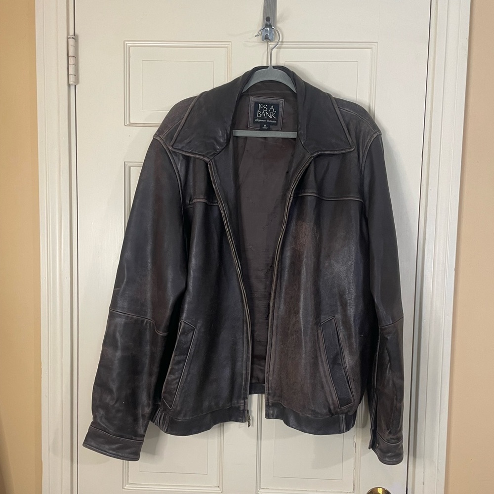 Jos A Bank Executive Collection Jacket Men XL Brown Genuine Leather Bomber